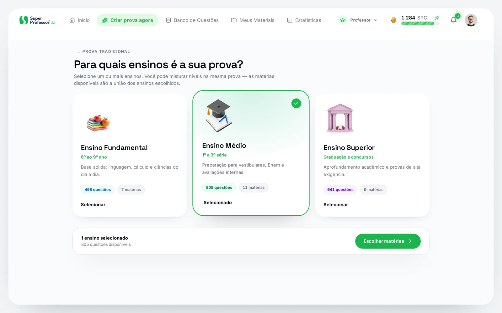 Tela real do Super Professor: Montar Prova Express